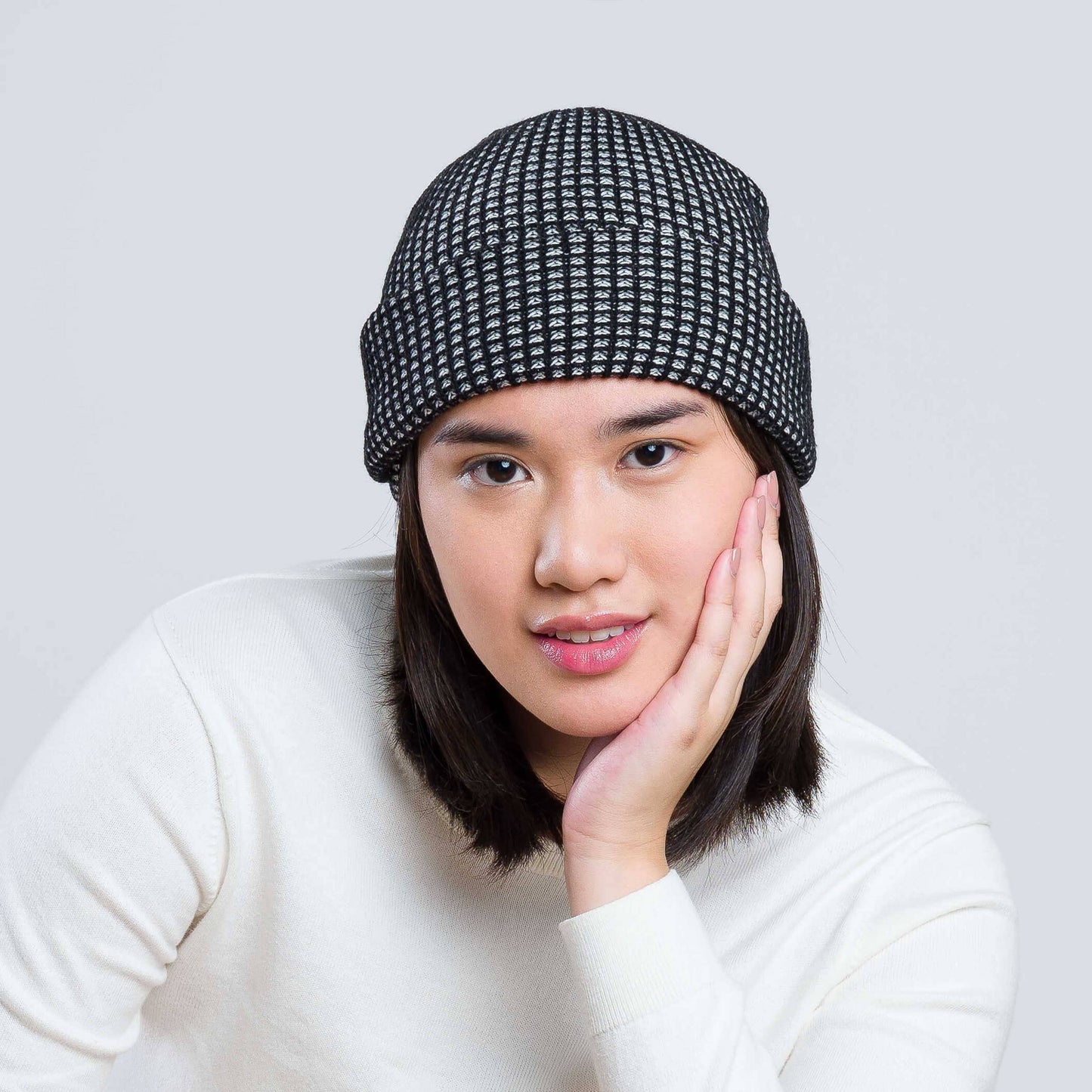 Simple Grid Knit Beanie | Wine Red