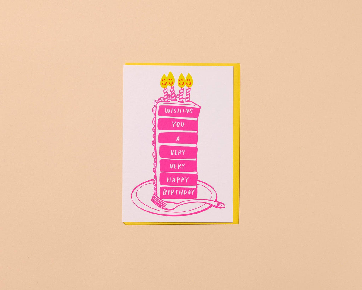 Letterpress Birthday Card—Very Happy Birthday (Cake, Cute)