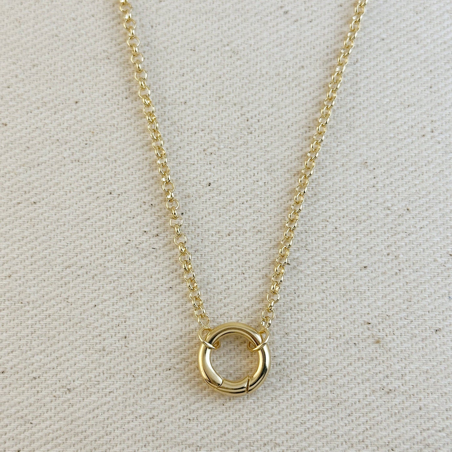 18k Gold Filled Rolo Chain Necklace Featuring Carabiner Clasp: 16 inches