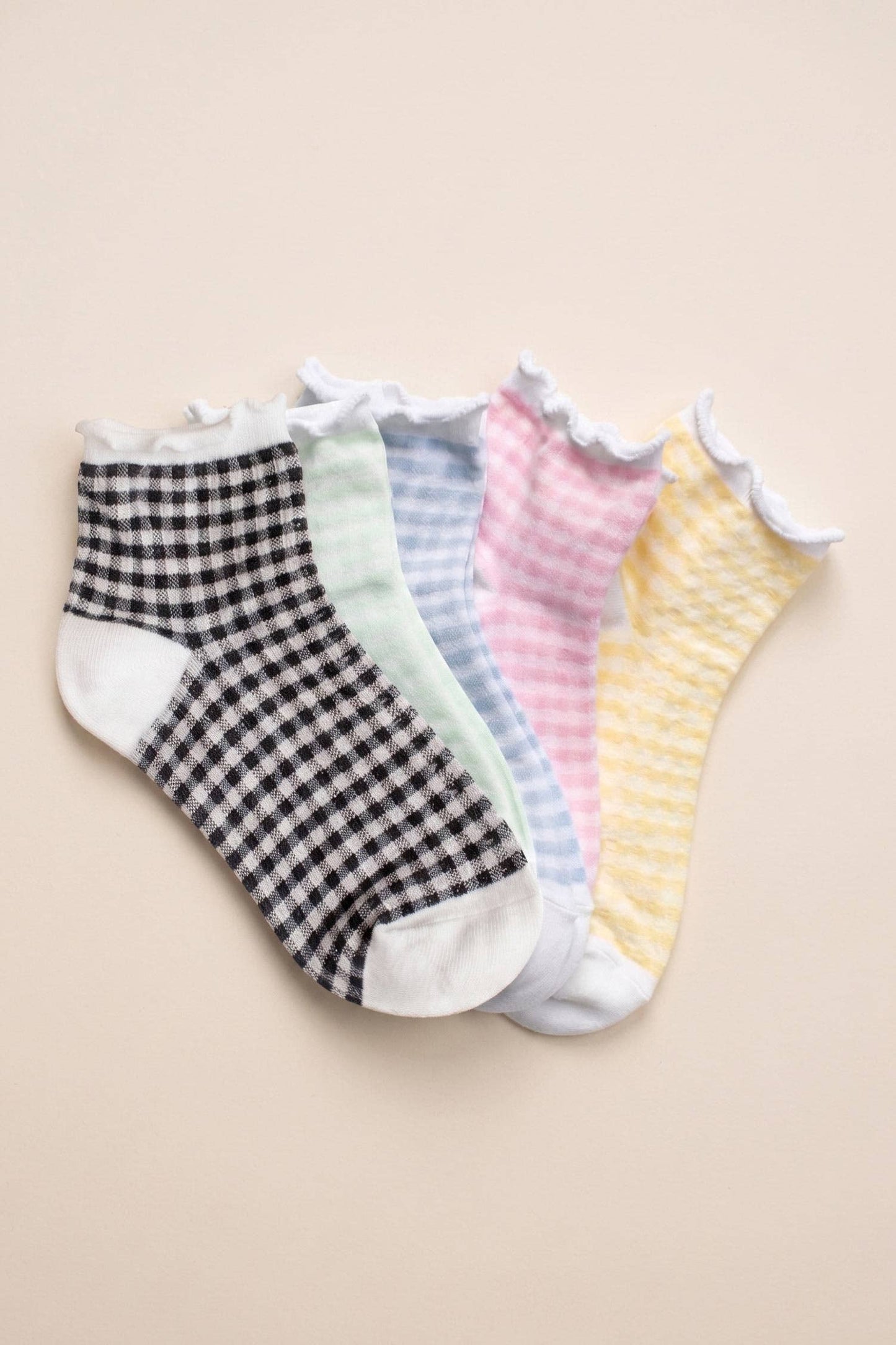 Pastel Gingham Ruffle Ankle Socks: Green
