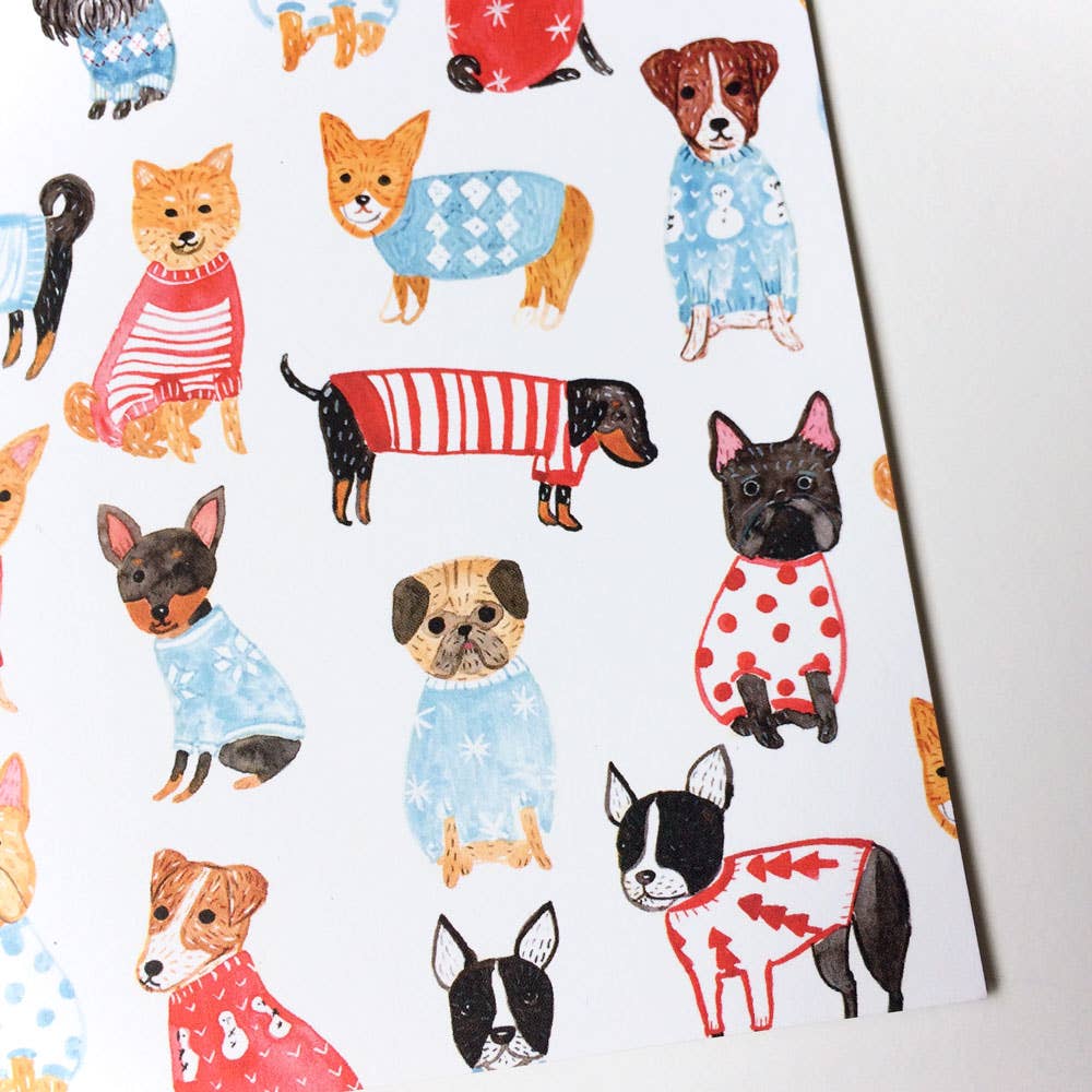 Dogs in Sweater Holiday Greeting Card: Single