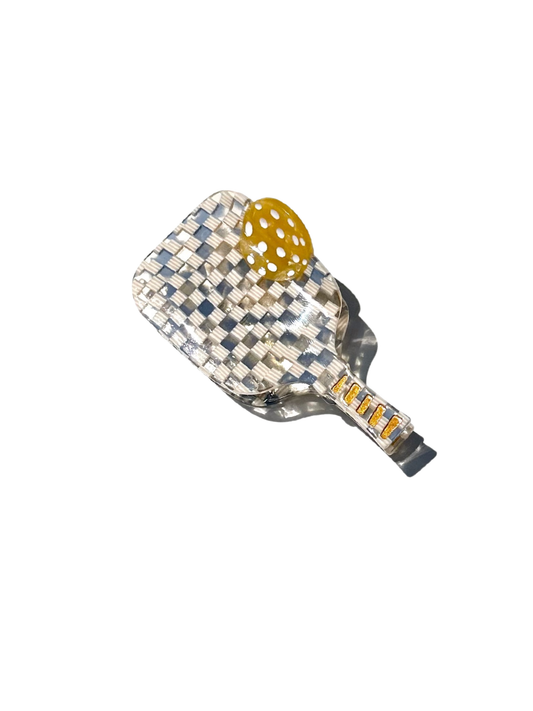 Hand-painted Eco-Friendly Hair Claw Clip | Pink Check Pickleball Paddle