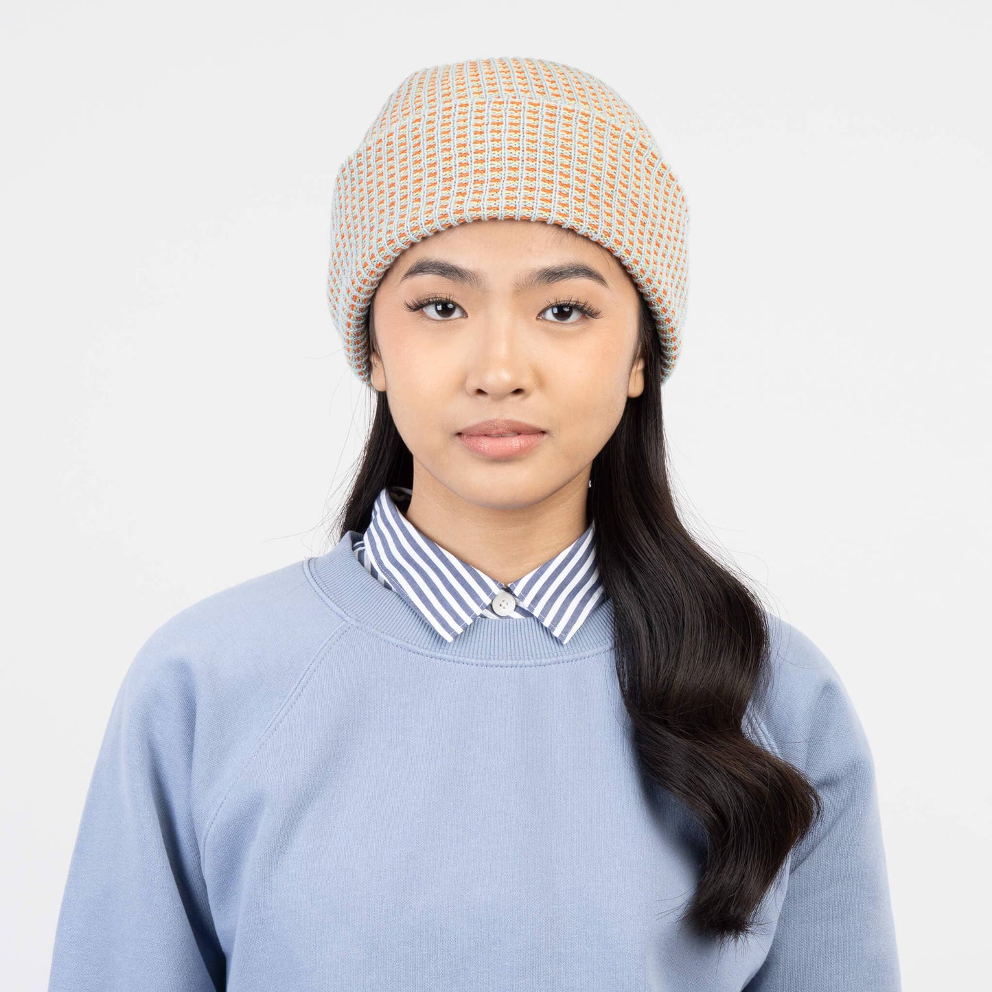 Simple Grid Knit Beanie | Cobalt Peach