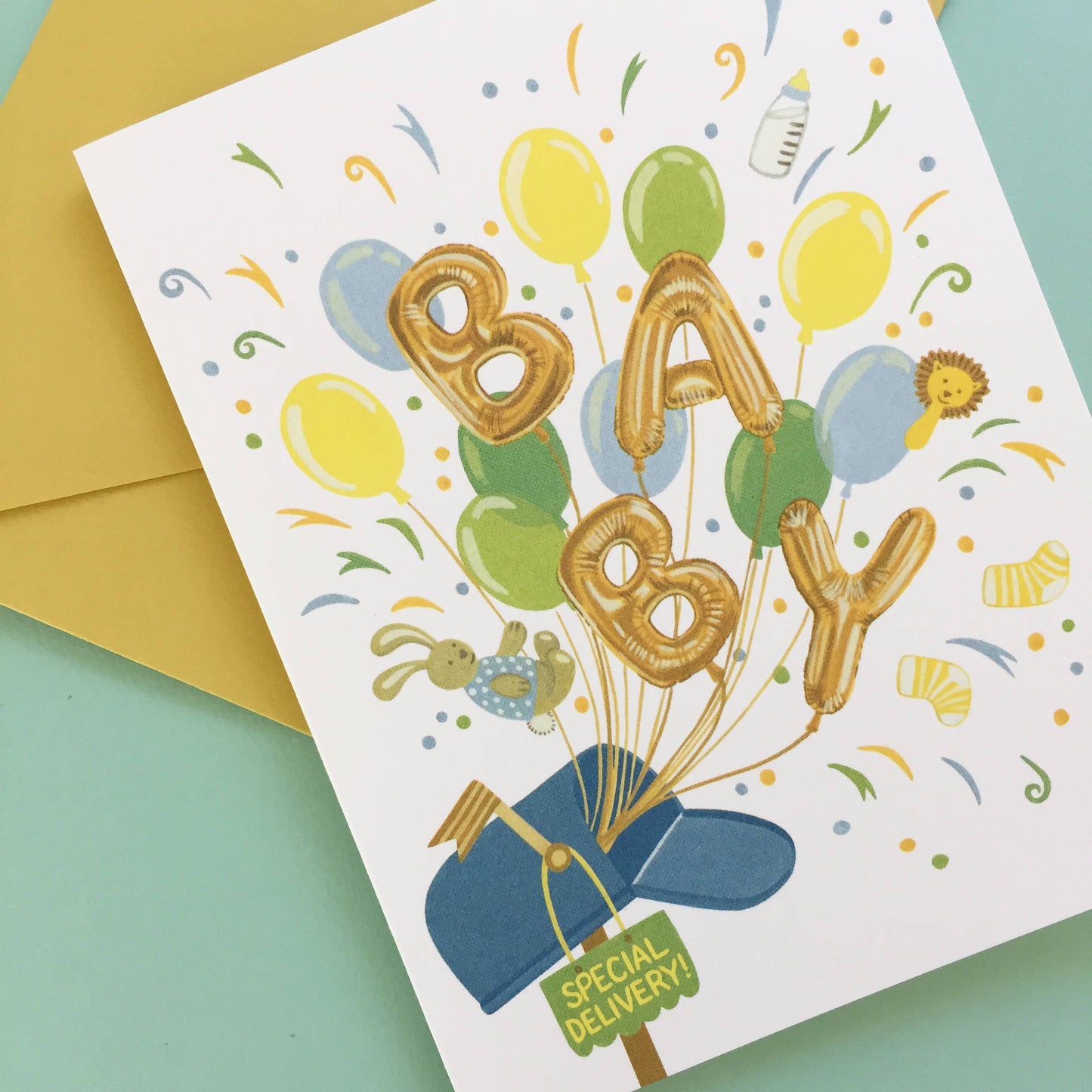 Special Delivery Balloons & Confetti Baby Card