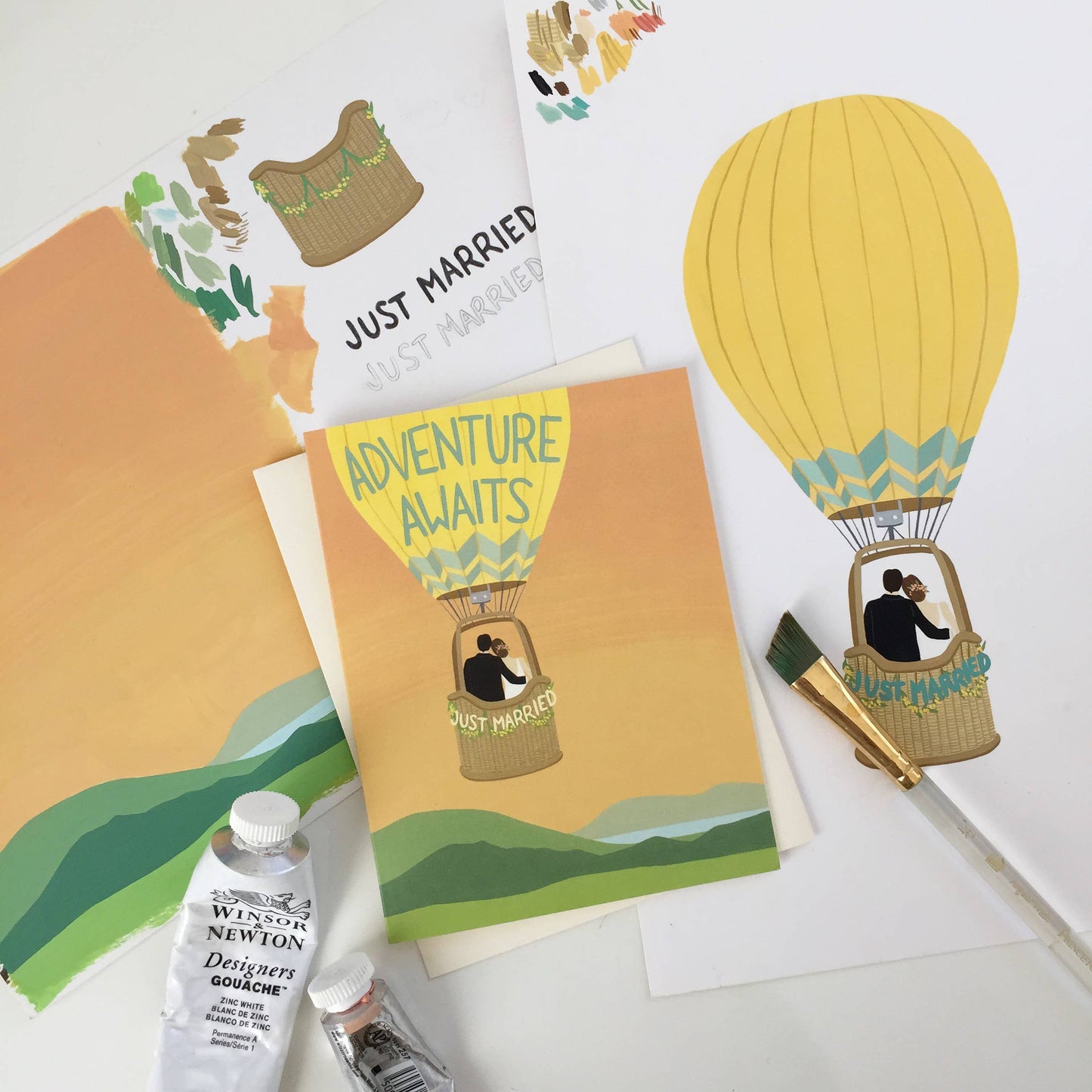 Hot Air Balloon Sunset Adventure Bride & Groom Wedding Card