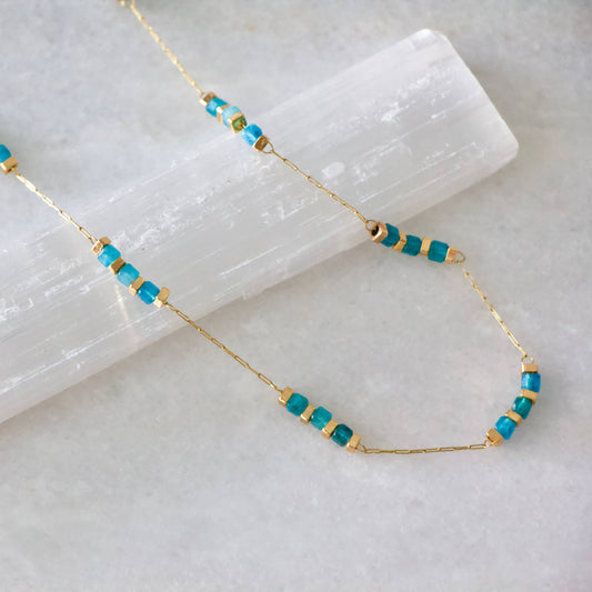 Square Stone Beaded Chain | Apatite