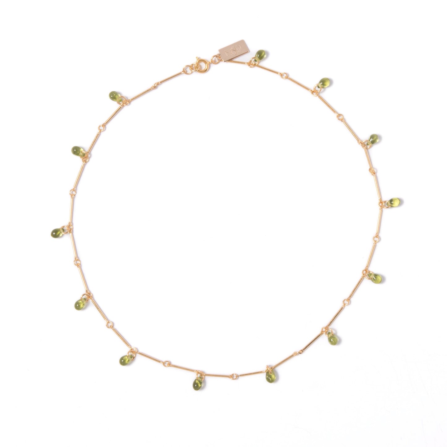 Teardrop Fringe Necklace in Olive Glass: 16"