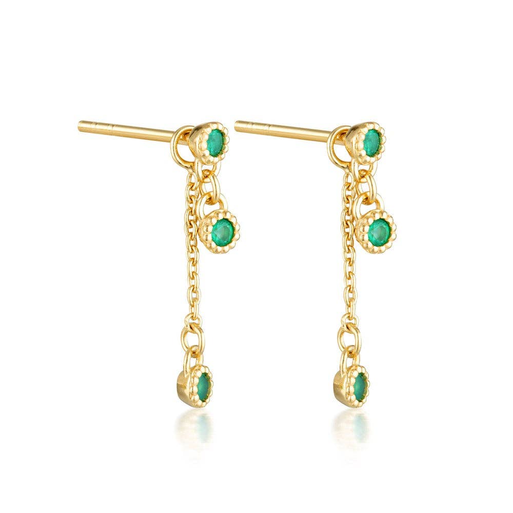 Meteor Chain Stud Green Onyx Earrings | Gold Plated Sterling Silver / Green Onyx