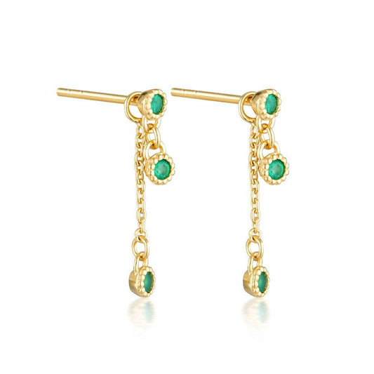 Meteor Chain Stud Green Onyx Earrings | Gold Plated Sterling Silver / Green Onyx