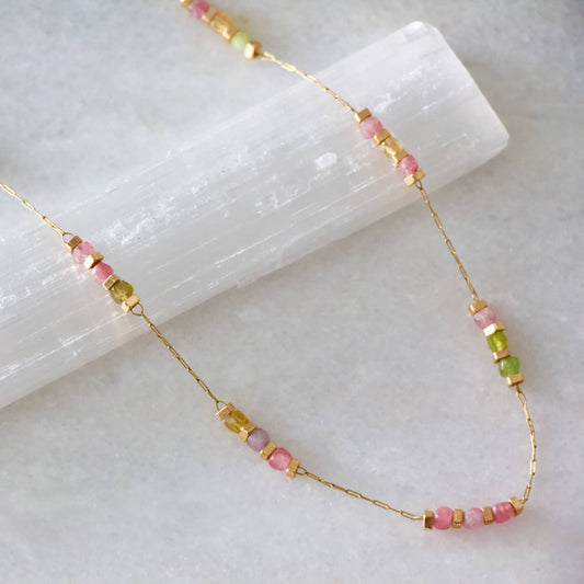 Square Stone Beaded Chain | Tourmaline
