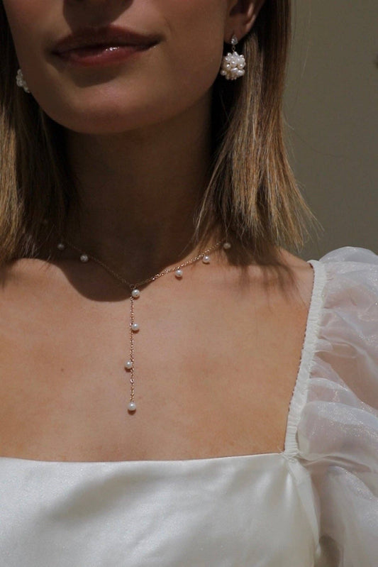 ELLE PEARL DROP LARIAT NECKLACE | GOLD