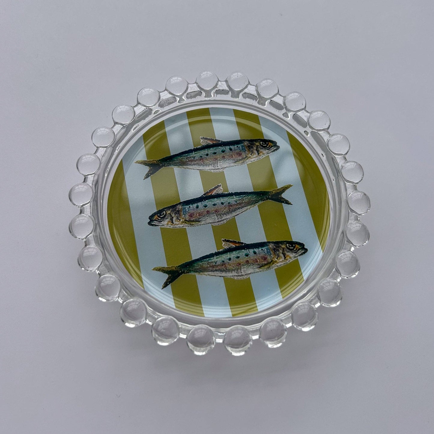 Striped Sardines Trinket Dish, 4": Olive