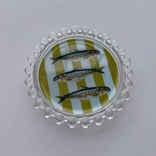 Striped Sardines Trinket Dish, 4": Olive