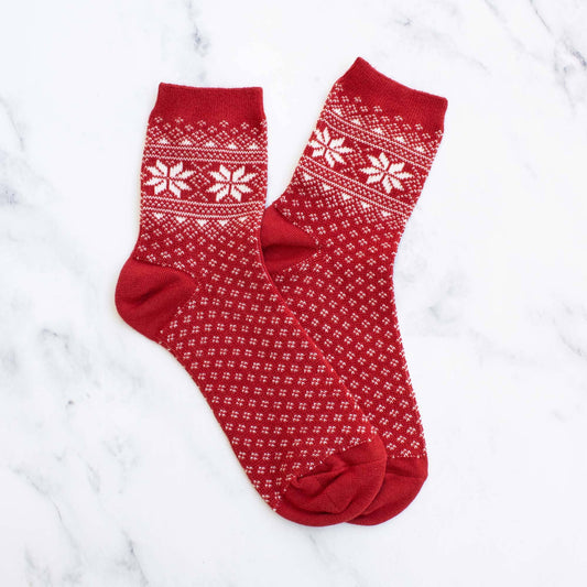 Women's Snowflake-Motif Comfort Socks | Red