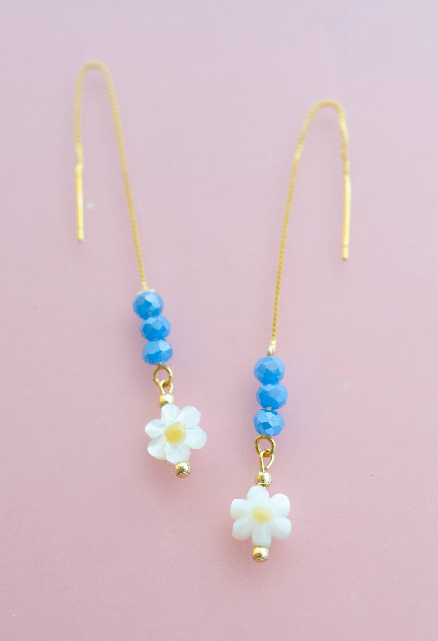 Flower Threader Earrings: Blue