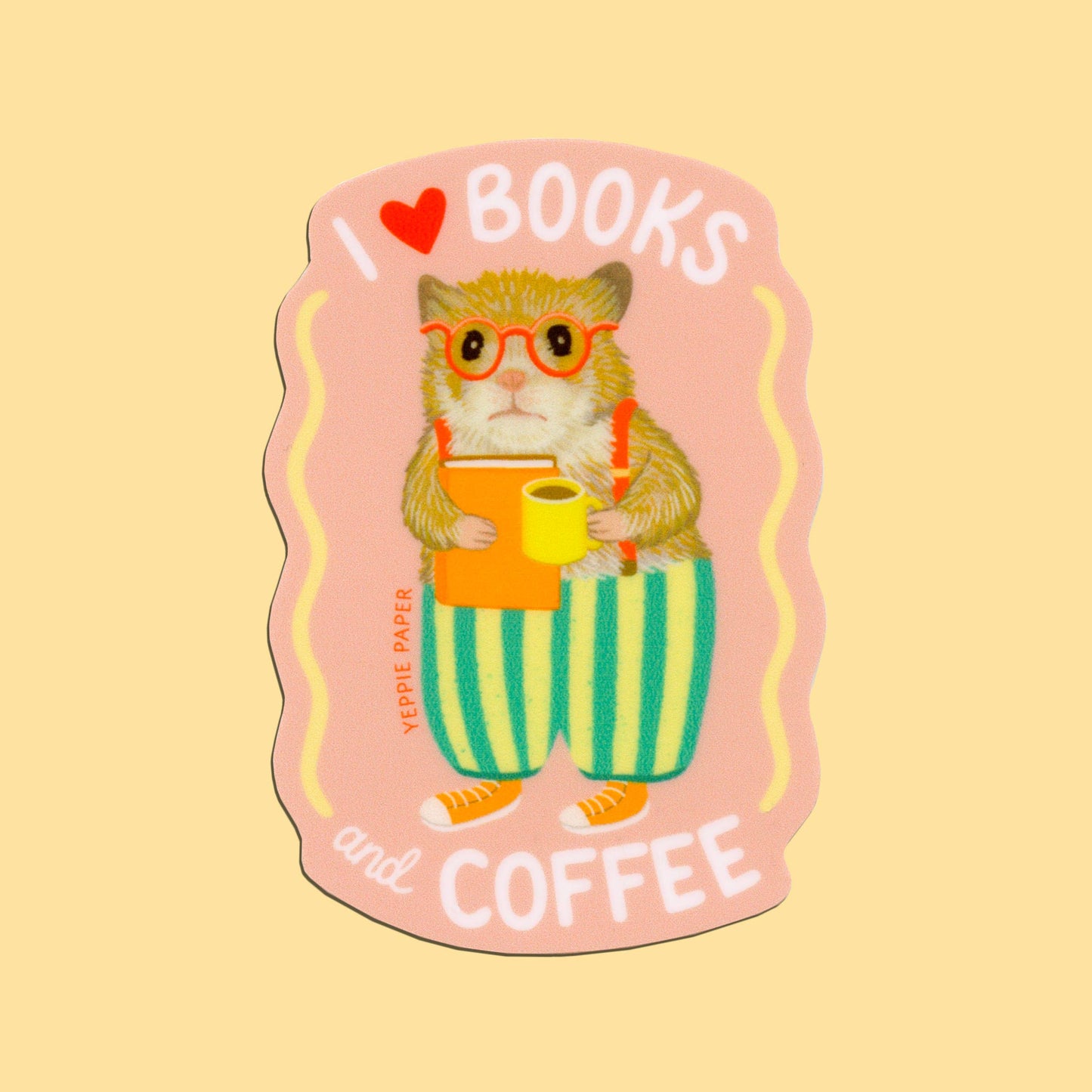 Books and Coffee Loving Bookish Hamster Sticker