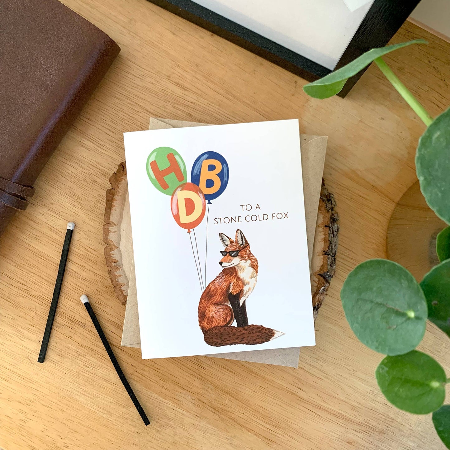 Stone Cold Fox and Balloons Birthday Card