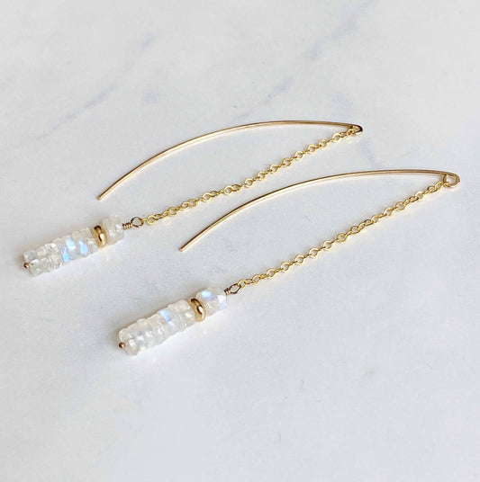 Moonstone Heishi Threader Earrings | Gold Fill