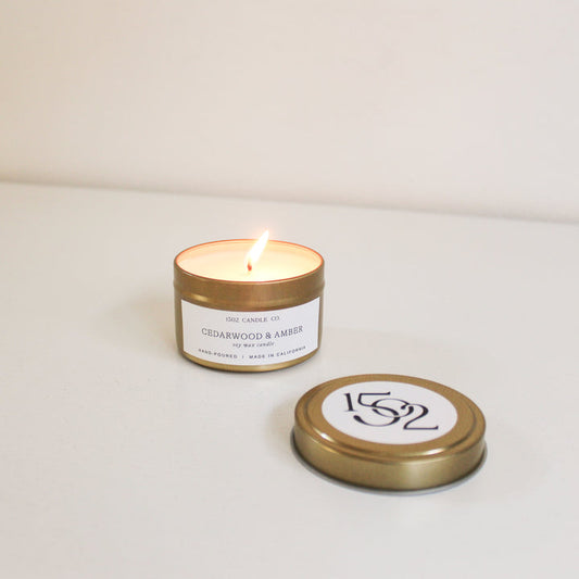 1502 Travel Tin Candle | Cedarwood & Amber