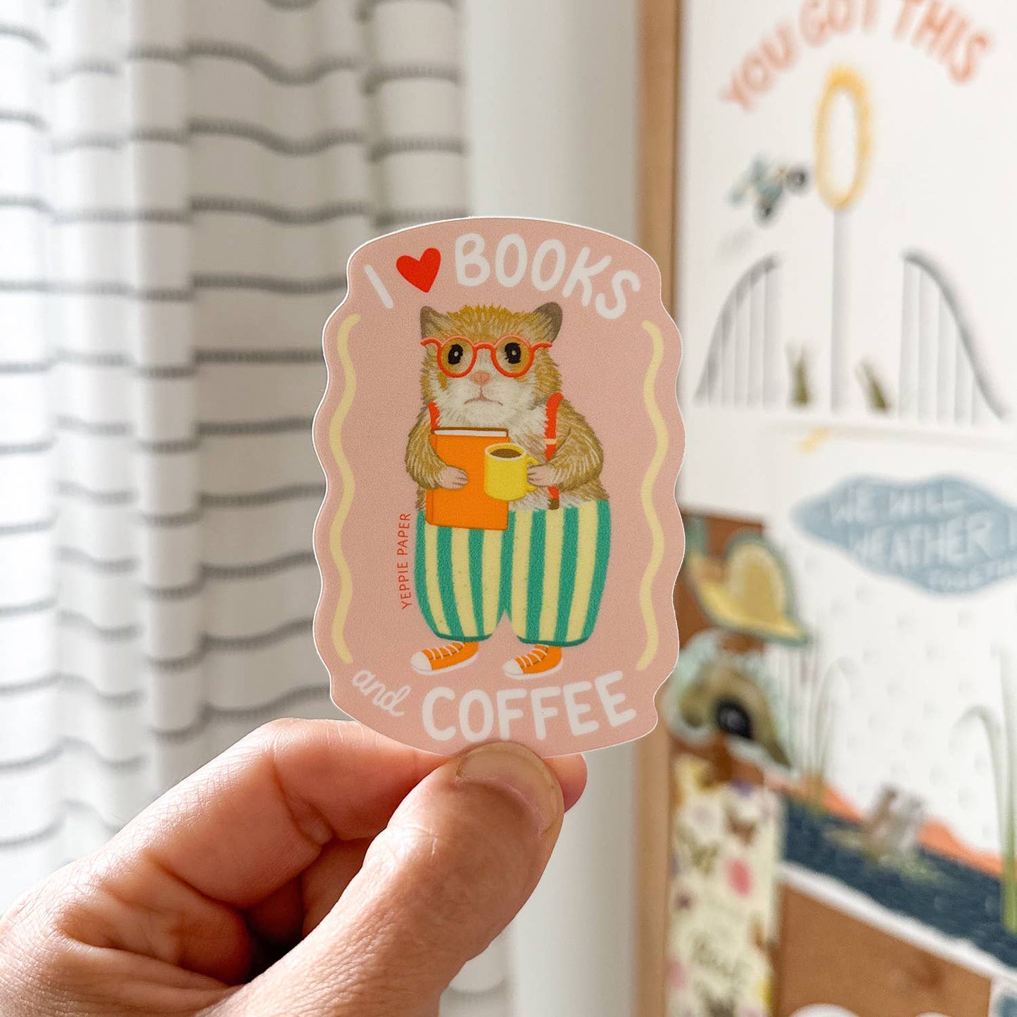 Books and Coffee Loving Bookish Hamster Sticker