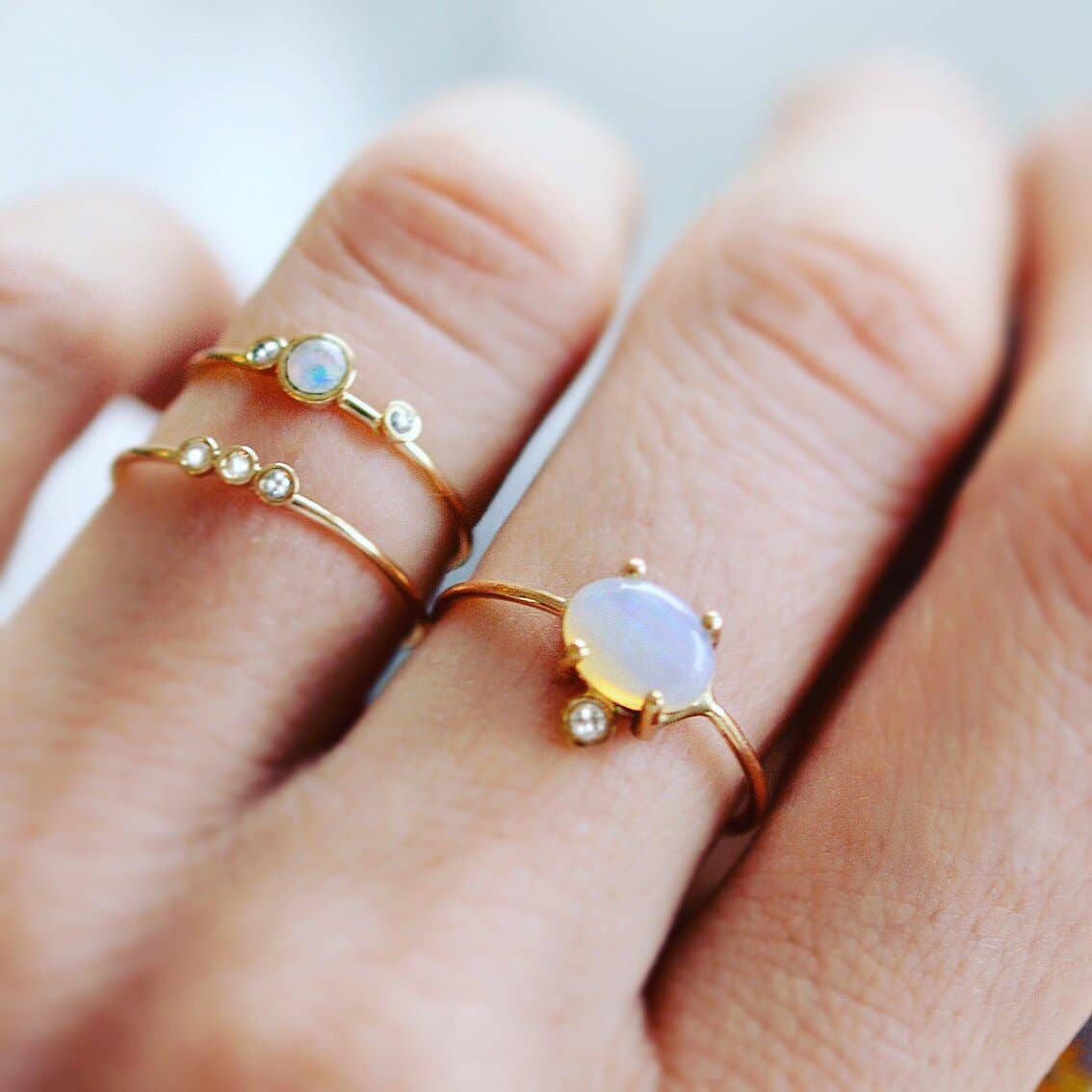 Solid Gold Diamond Trio Ring: size 5