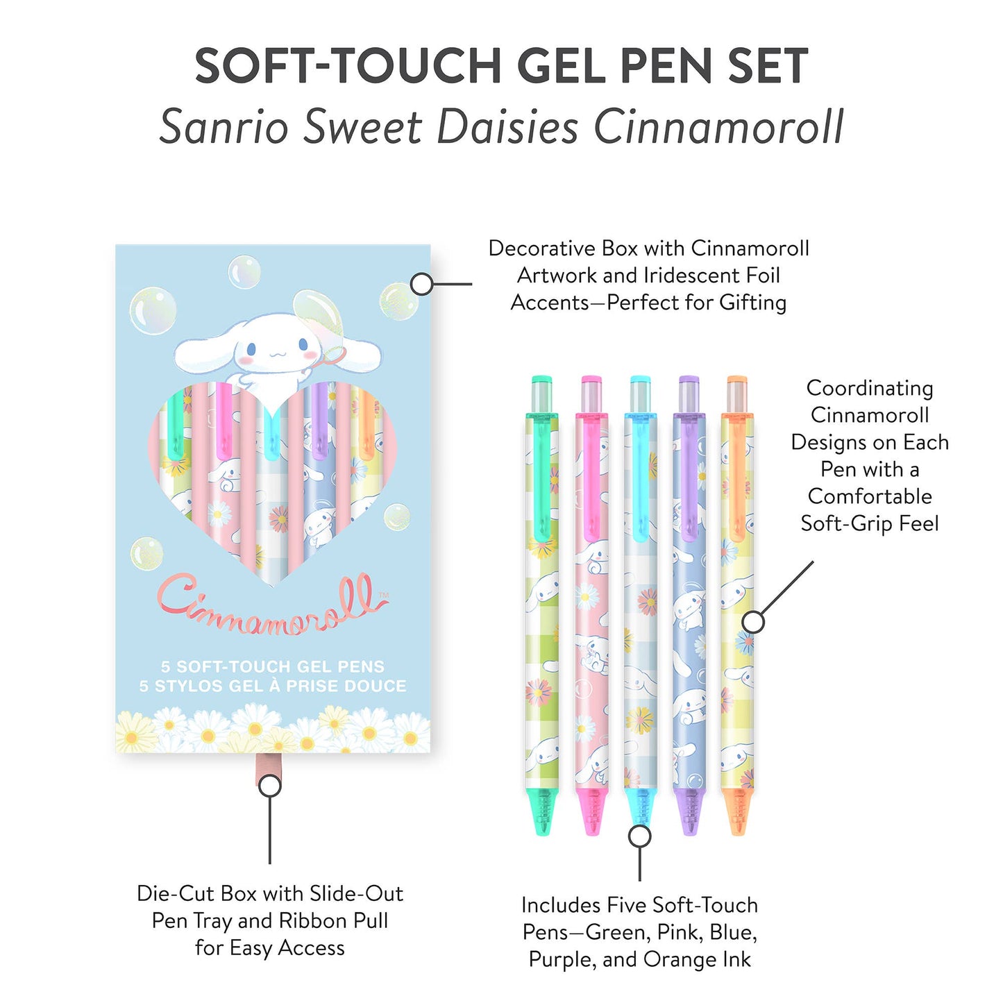 Sanrio Sweet Daisies Cinnamoroll™ Soft-Touch Gel Pen Set
