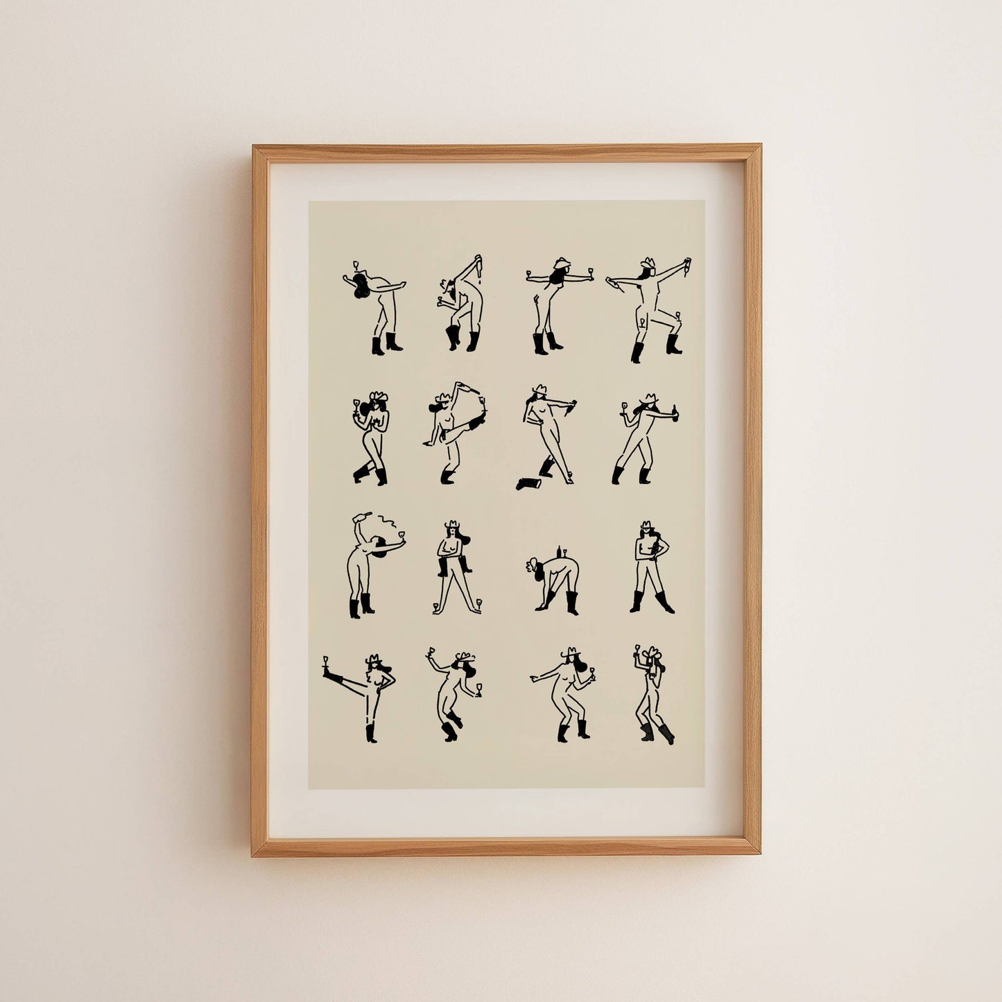 Wine Dancing Cowgirl Minimal Western Wall Art: Medium