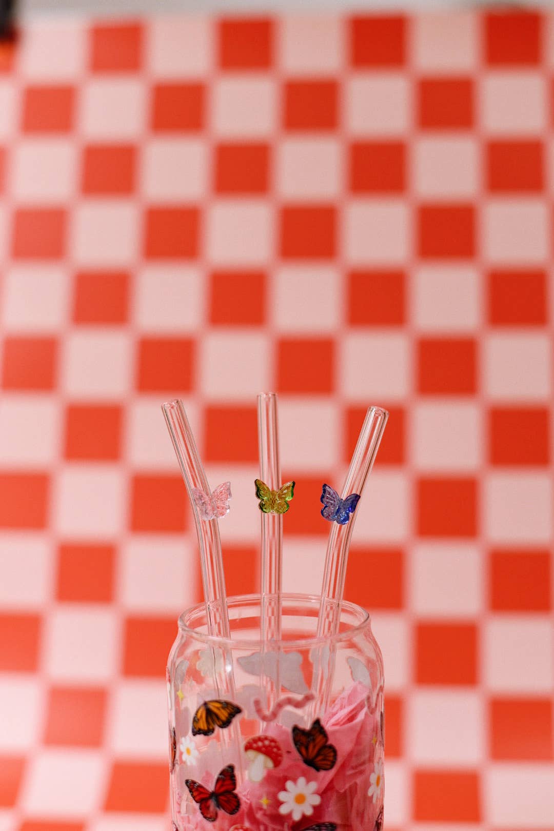 Butterfly Charm Glass Straws: Blue
