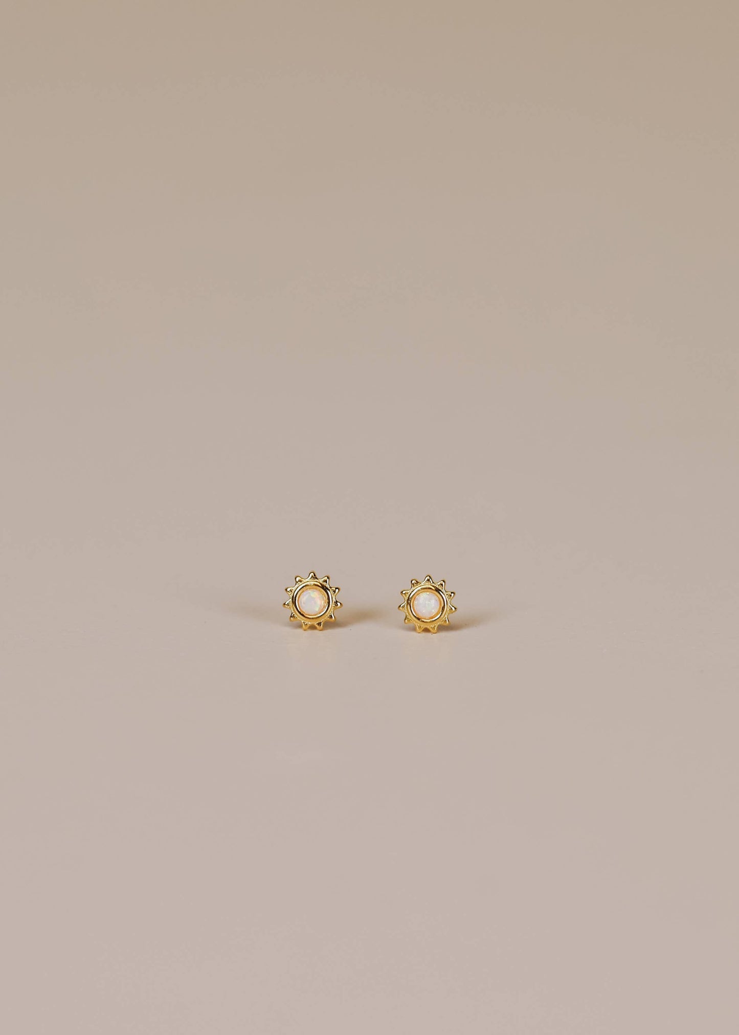 Sun Stud - White Opal - Gold Earrings