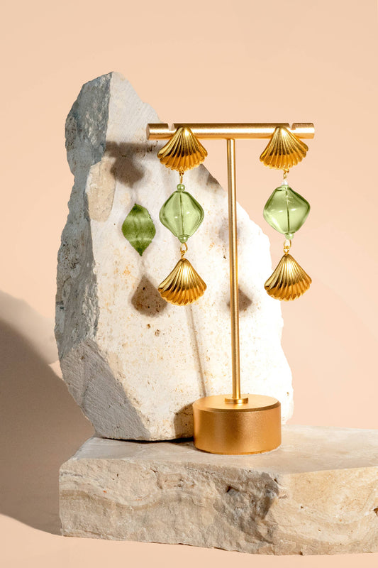 Under the Boardwalk Earrings - 18K Gold Plated: Green