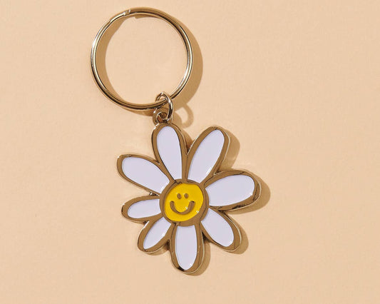 Happy Daisy Flower Enamel Keychain