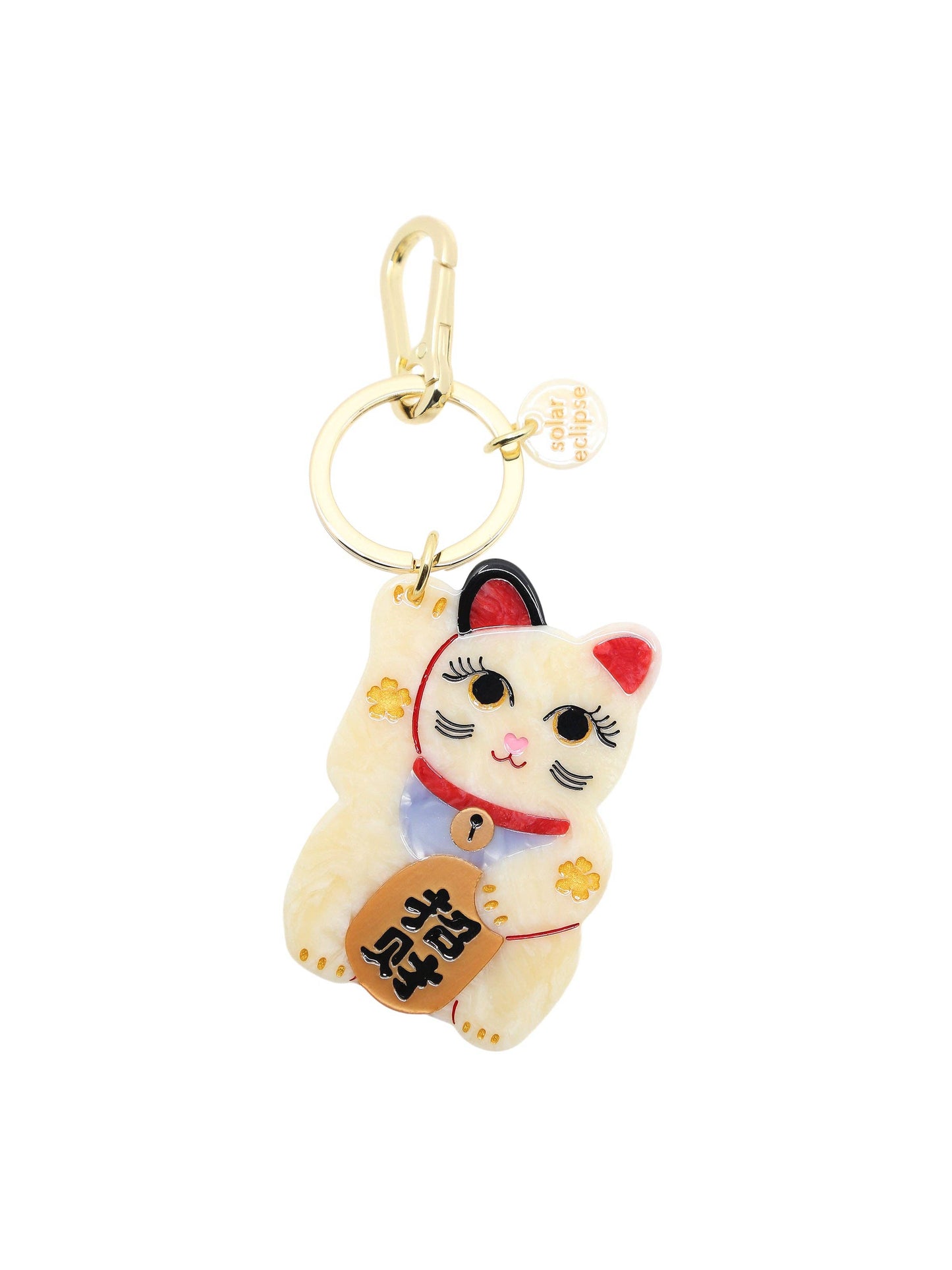 Hand-painted Maneki-Neko Cat Bag Charm + Keychain | Eco-Friendly: Good Fortune