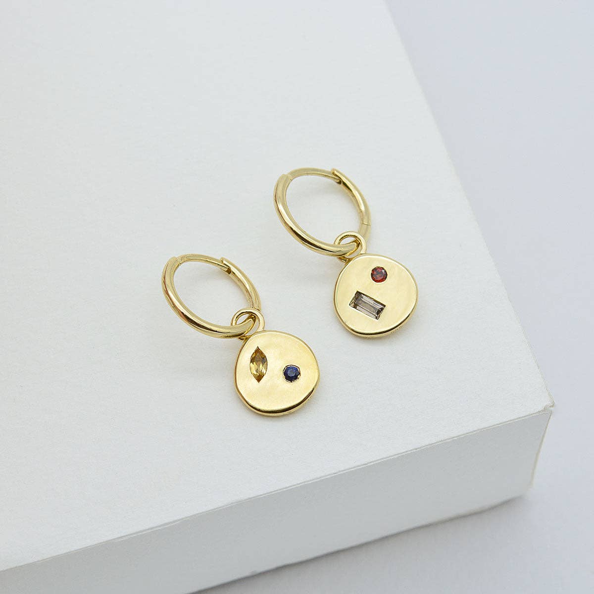Kaleidoscopic Charm Huggie Earrings: Gold Plated Sterling Silver