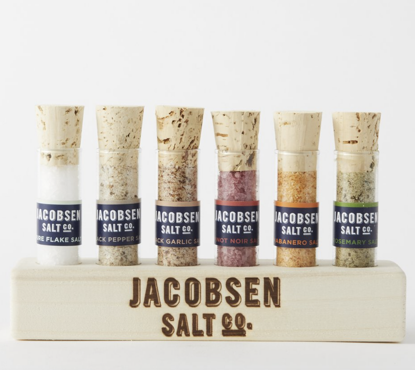 Six Vial Set Infused Salt w/ Wooden Stand