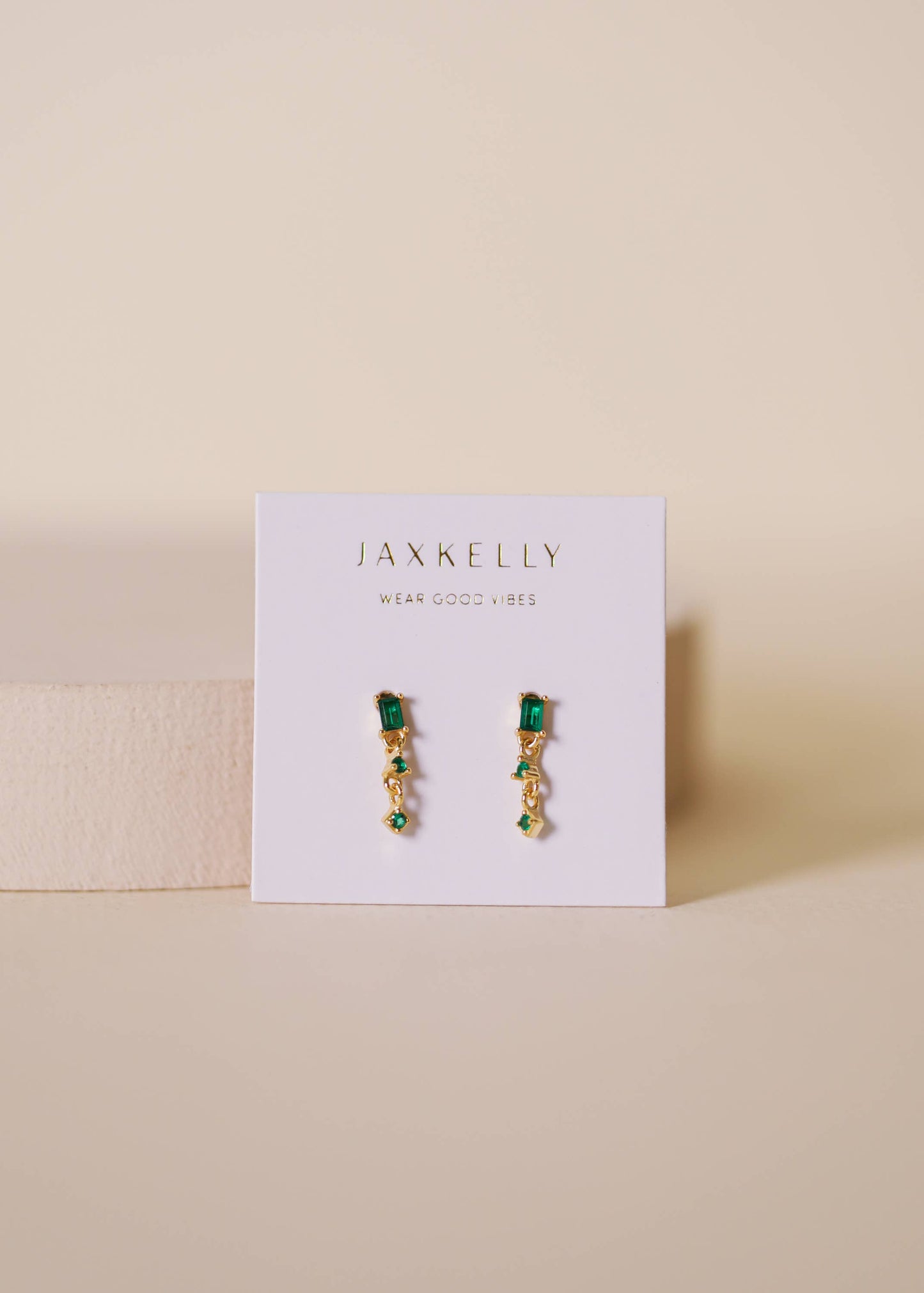 Mini Baguette Drop Earrings - Emerald