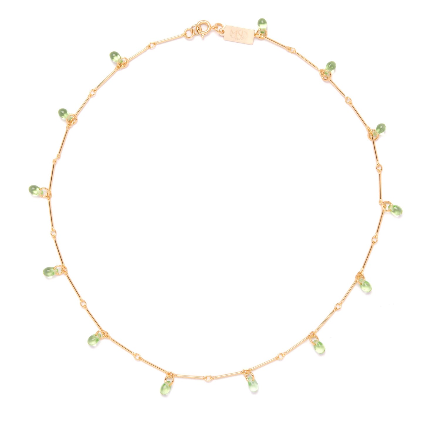 Teardrop Fringe Necklace in Peridot Glass: 16"