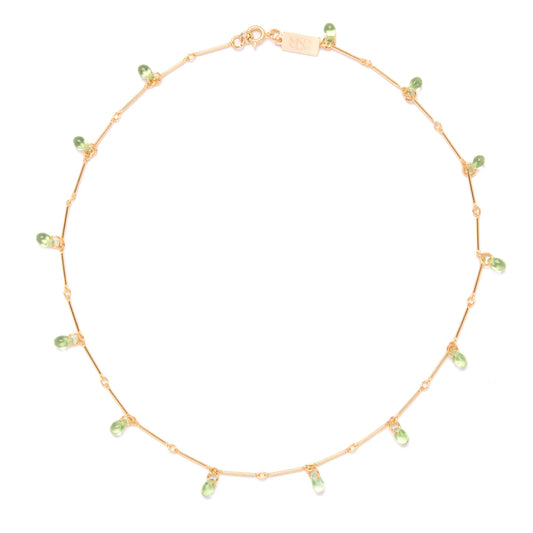 Teardrop Fringe Necklace in Peridot Glass: 16"