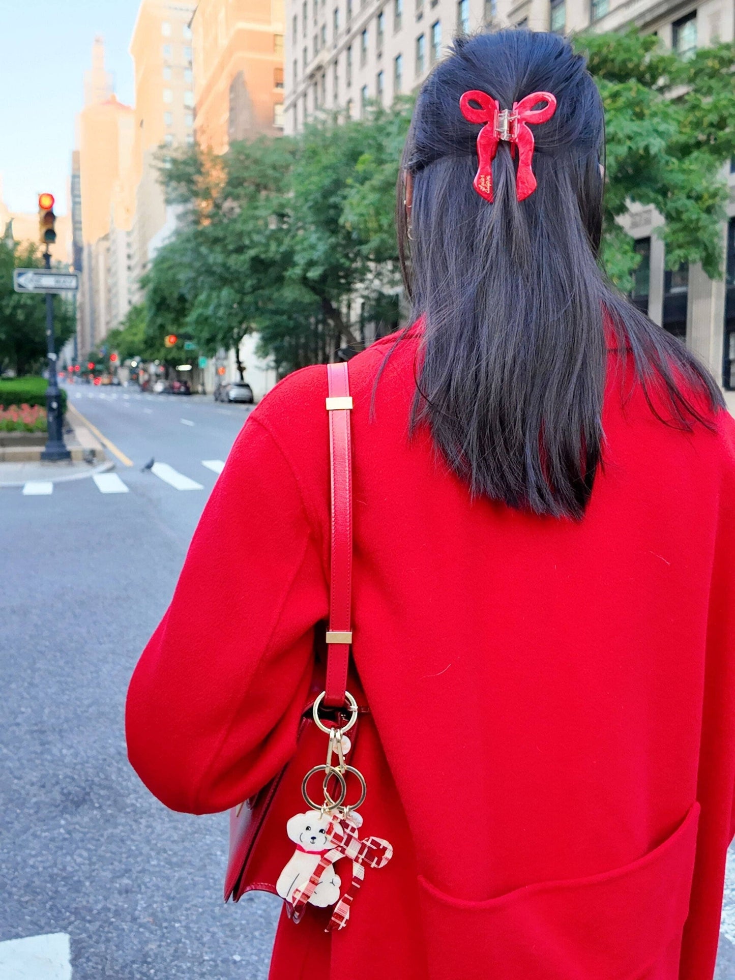 Hand-painted Coquette Bow Claw Hair Clip | Eco-Friendly: Red Plaid