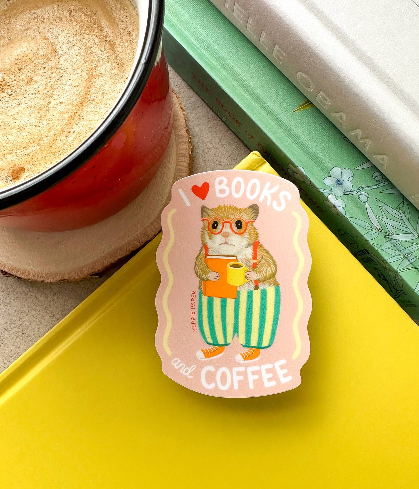 Books and Coffee Loving Bookish Hamster Sticker