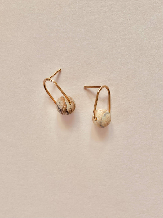 Cove Stud - Minimal Gemstone Arc Frame Stud: 14k gold fill / Picture jasper