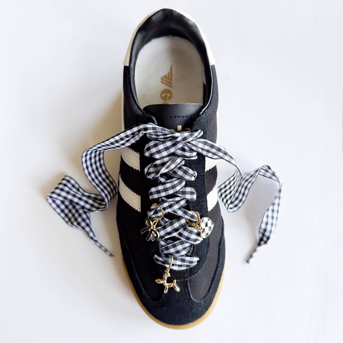 Sneaker Charms and Laces Set | Black Gingham Laces