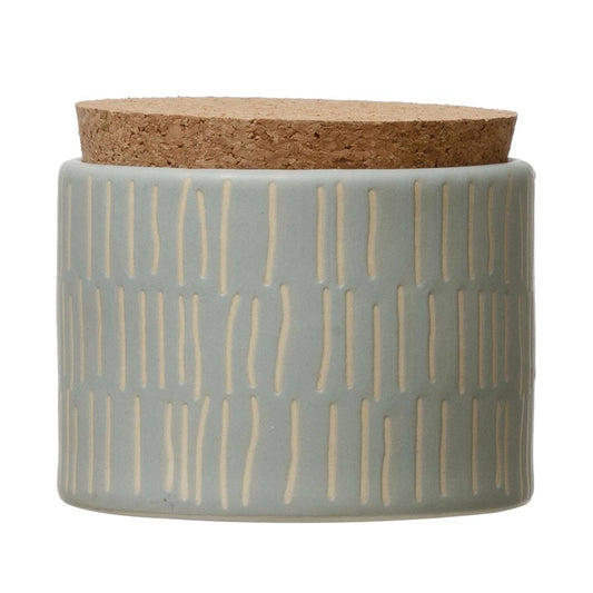 Grey Debossed Canister with Cork Lid