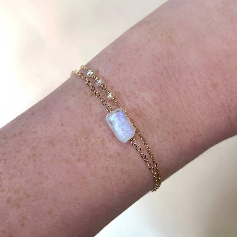 Moonstone and Pearl Bracelet: Gold Filled