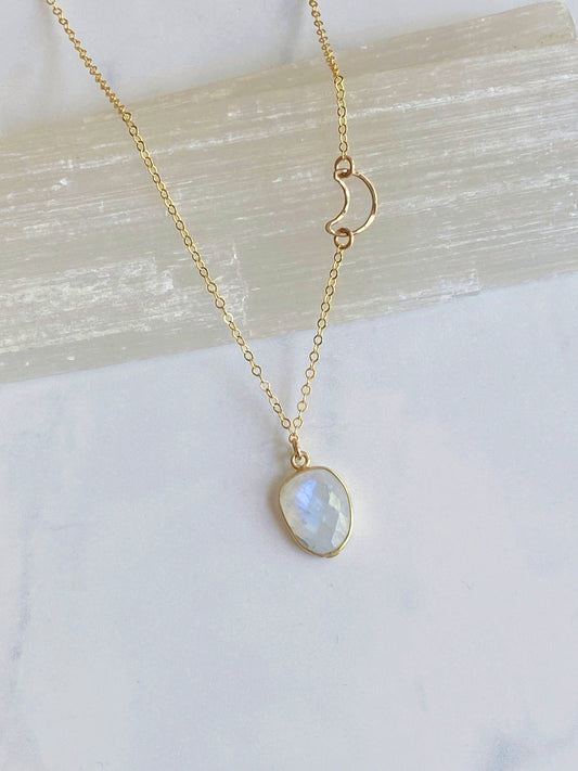 Moonstone and crescent necklace