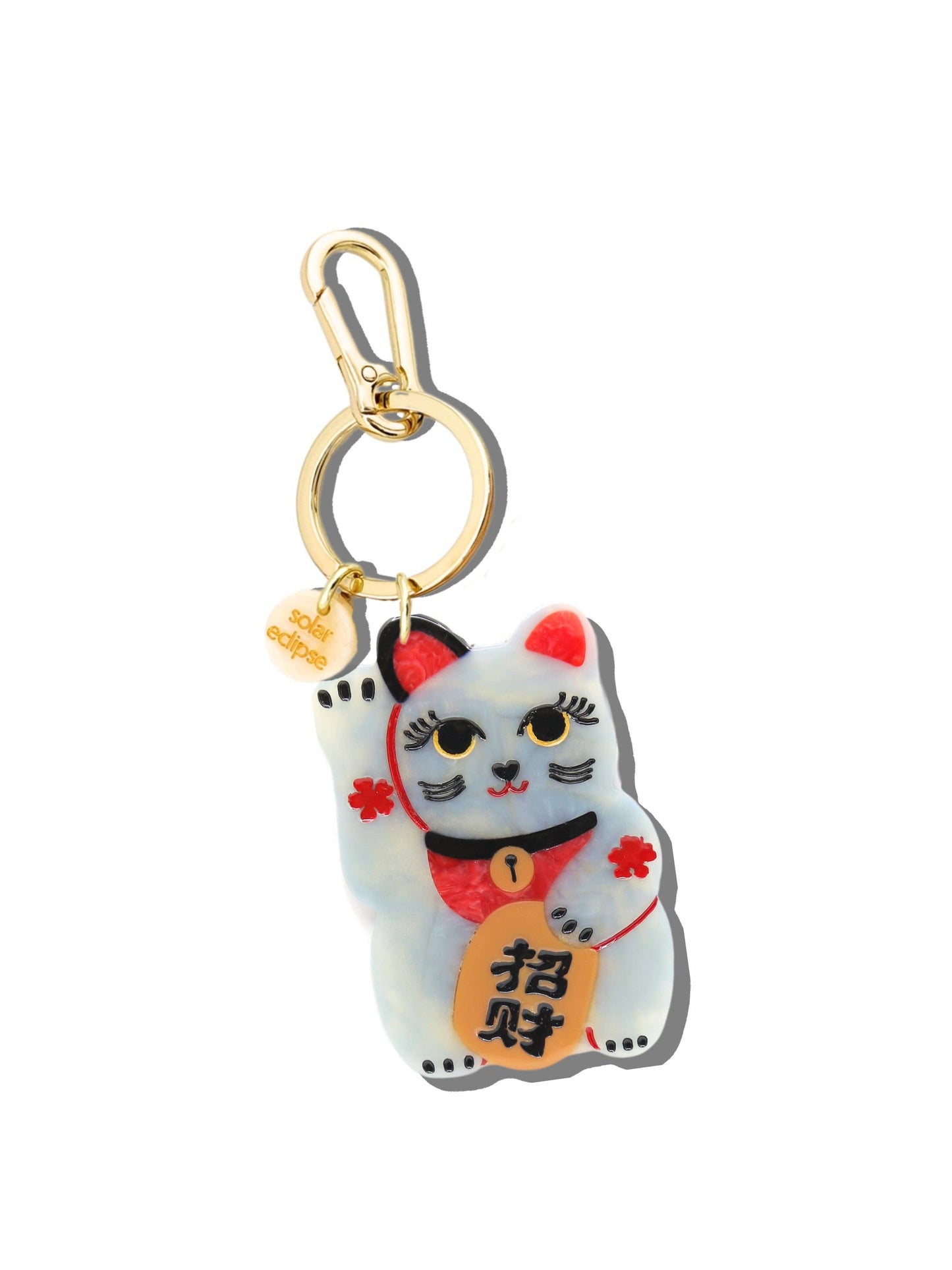 Hand-painted Maneki-Neko Cat Bag Charm + Keychain | Eco-Friendly: Good Fortune