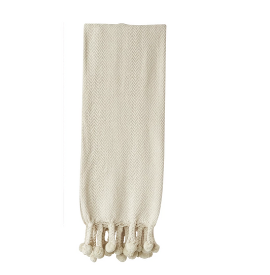 Throw with Braided Pom Pom Tassels