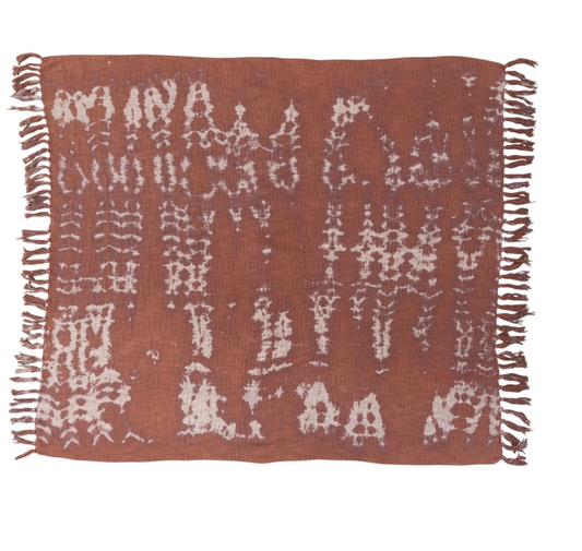 Cotton Rust Tie-Dyed Throw w/ Fringe