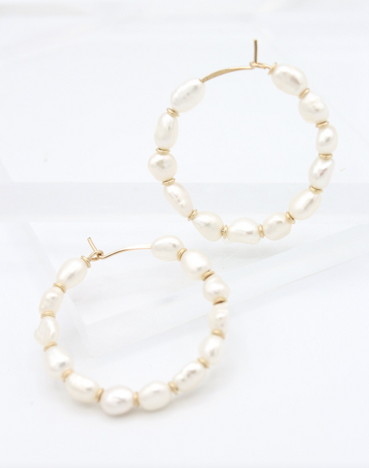Modern Pearl Hoops