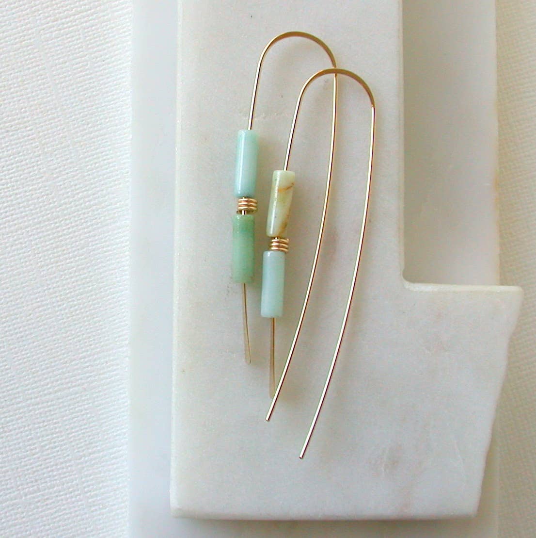 Aquamarine Gemstone Threader Earrings | Rose gold fill