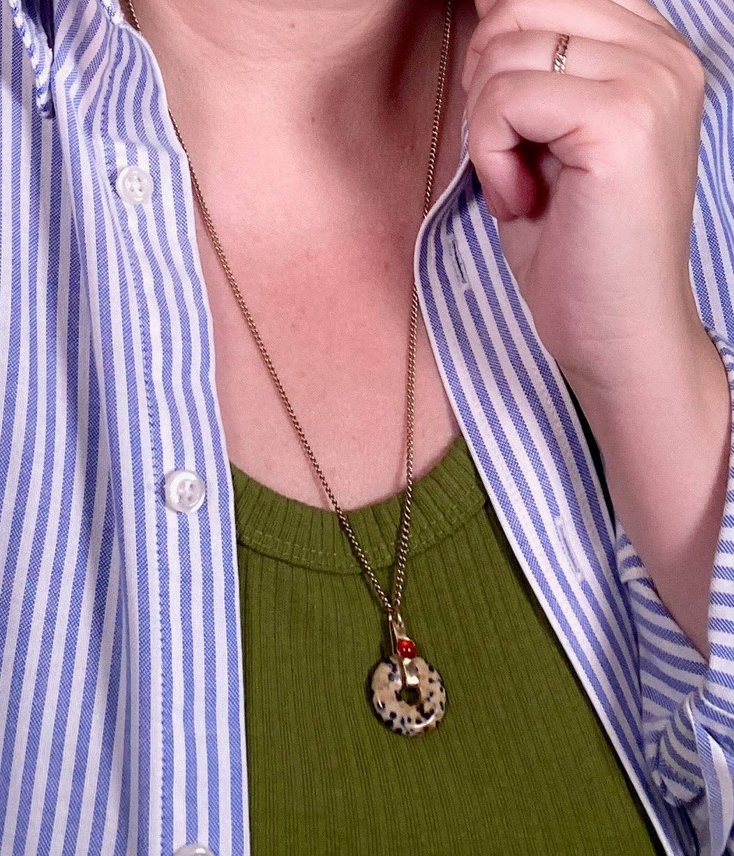 Dalmatian Jasper Donut Pendant Necklace: 18"